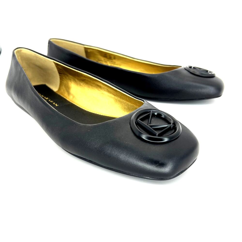 Donna Karan New York Kylee Ballet Flat Black Leather Square Toe Slip On 8.5